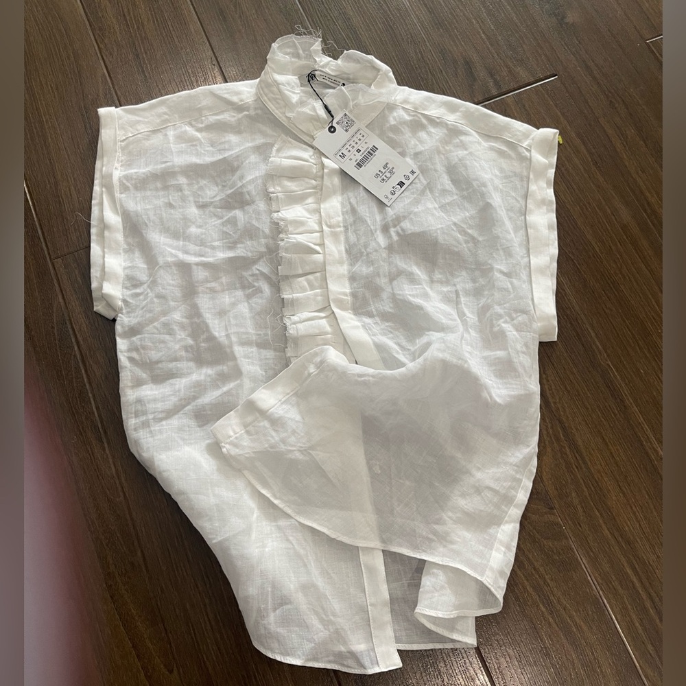 Zara wide leg, cream and linen raffle top - Picture 2 of 6